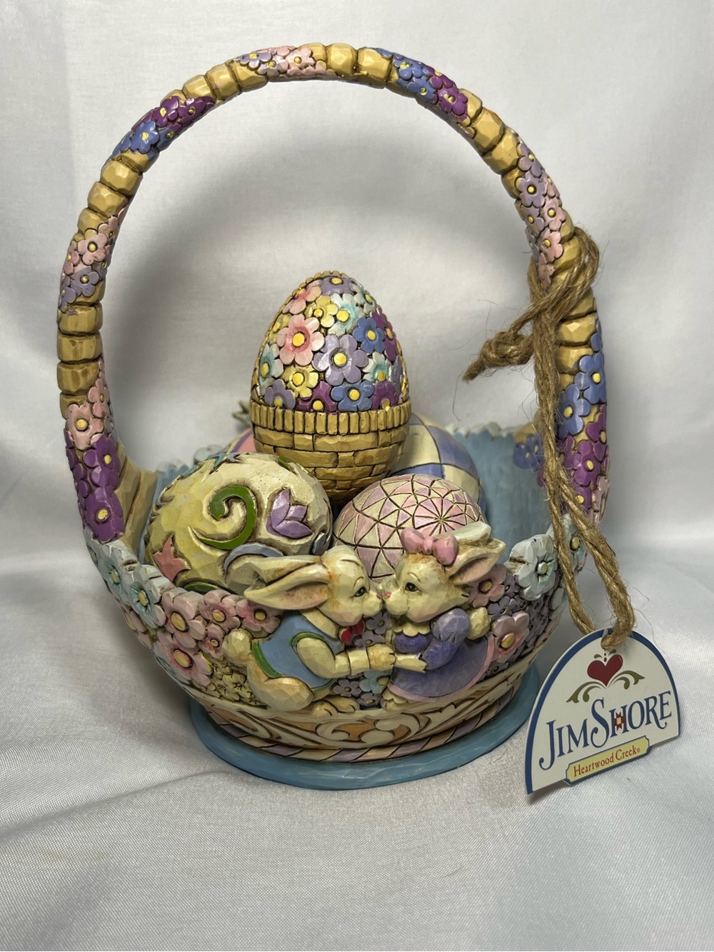 Jim Shore Honey Bunny Easter Basket Figurine 2010 Collectible w/ 5‎ Easter Eggs